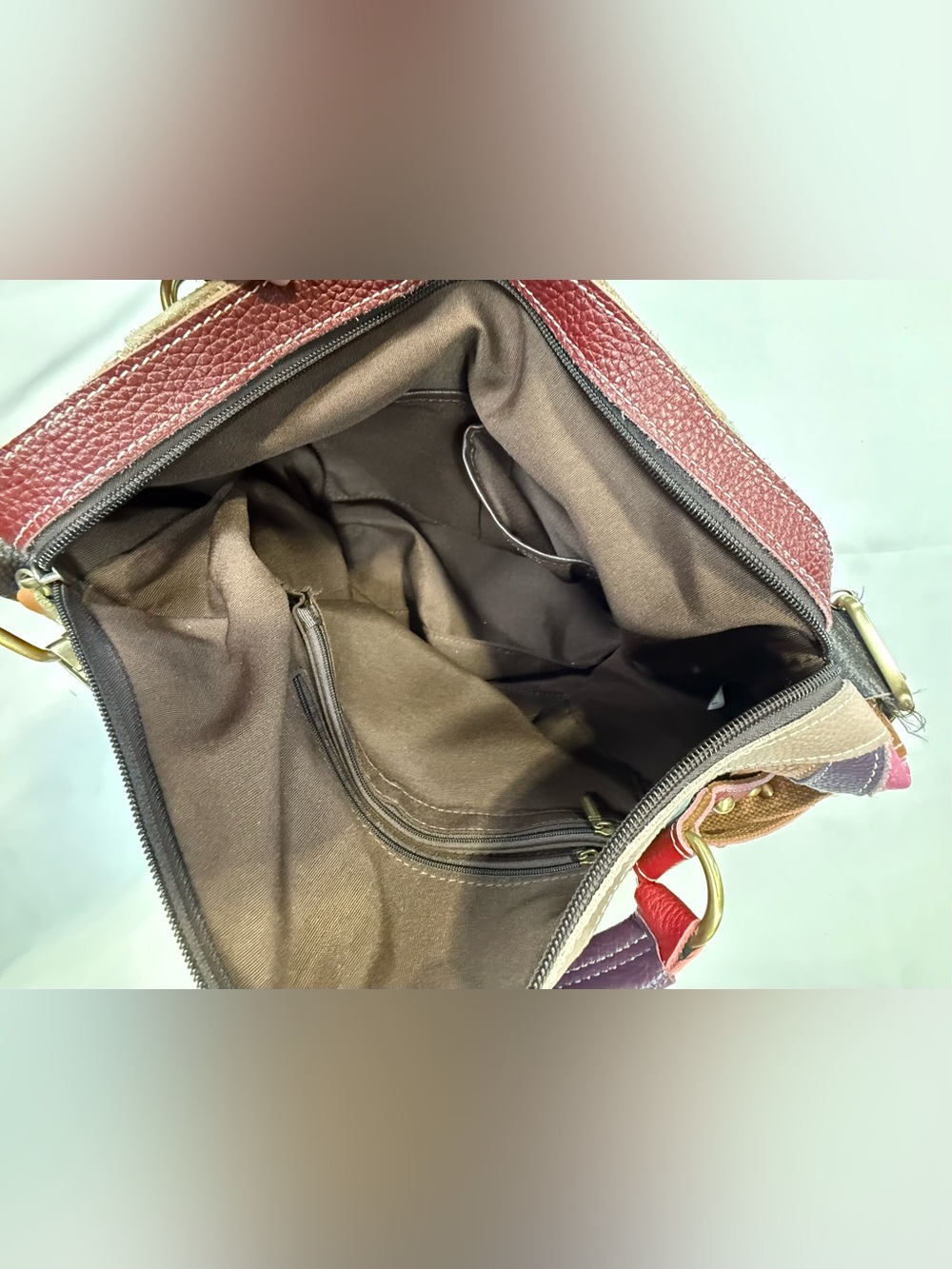 Colorful Striped Leather Shoulder Bag with Studded Strap - Picture 10 of 13